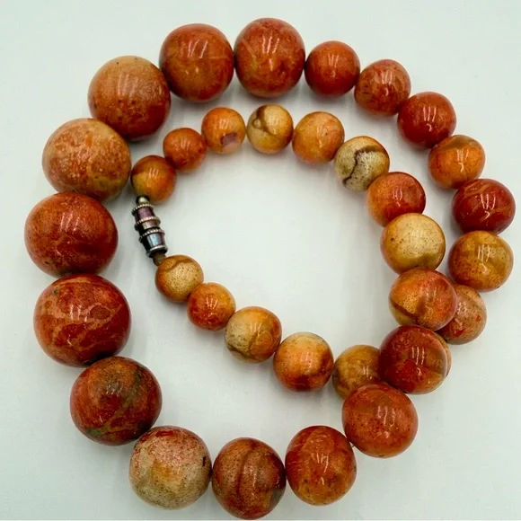 Vintage Genuine Apple Coral Graduated Bead Necklace 16” Barrel Clasp - Picture 11 of 17